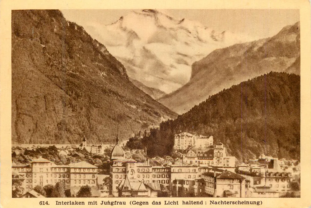 Interlaken mit Jungfrau — Nachtsicht mit schneebedeckter Berg — Ausgabe Propaga, Nr. 614 - Vorderseite