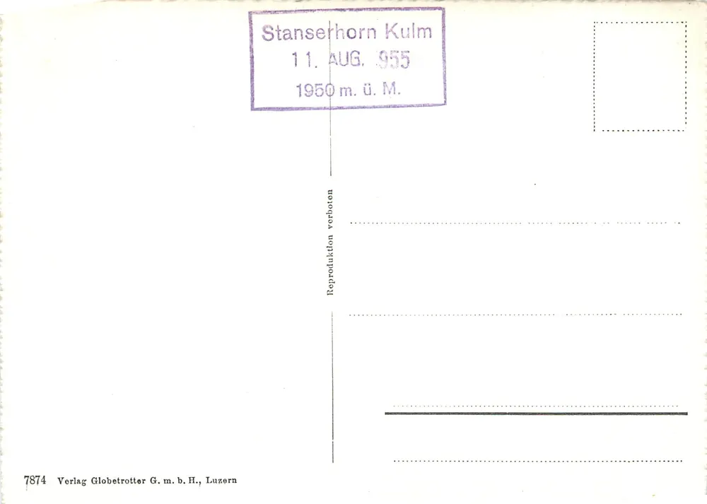 Stanserhorn-Kulm 1900 m über NN — Die Berner Alpen — Verlag Globetrotter G.m.b.H., Luzern - Rückseite