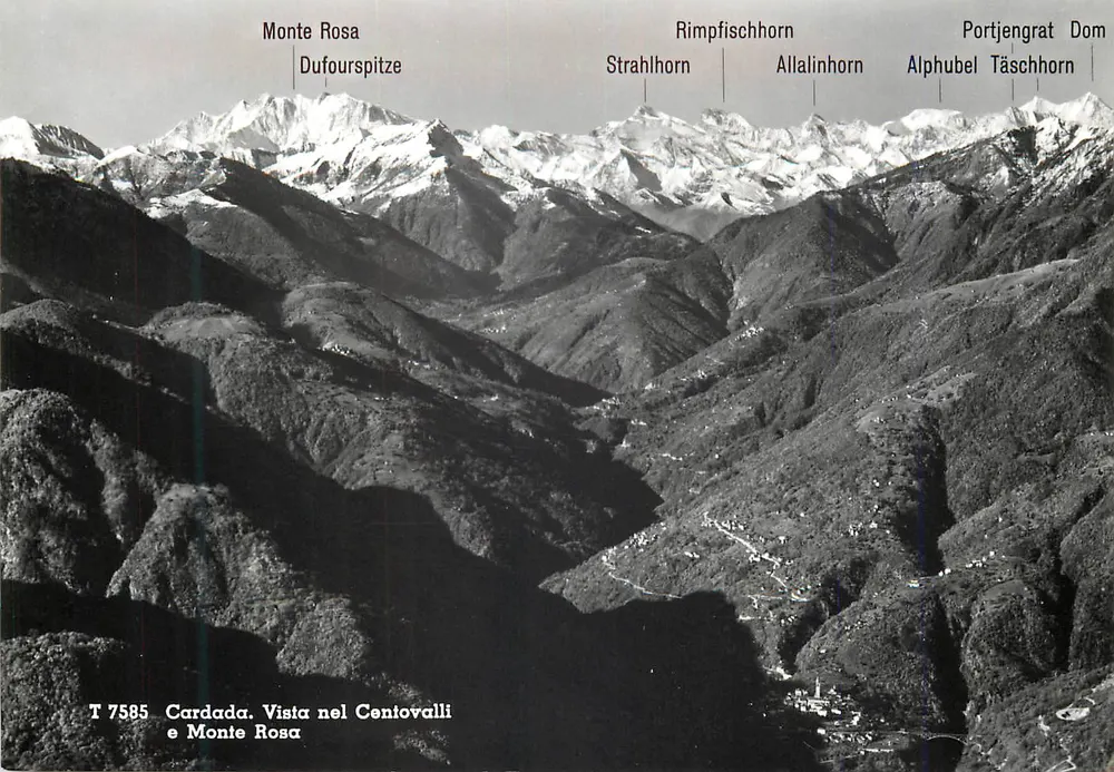 Monte Rosa — vista desde Cardada nas Centiovalli — Verlag Pampalucher & Beringer, Zurique - Frente