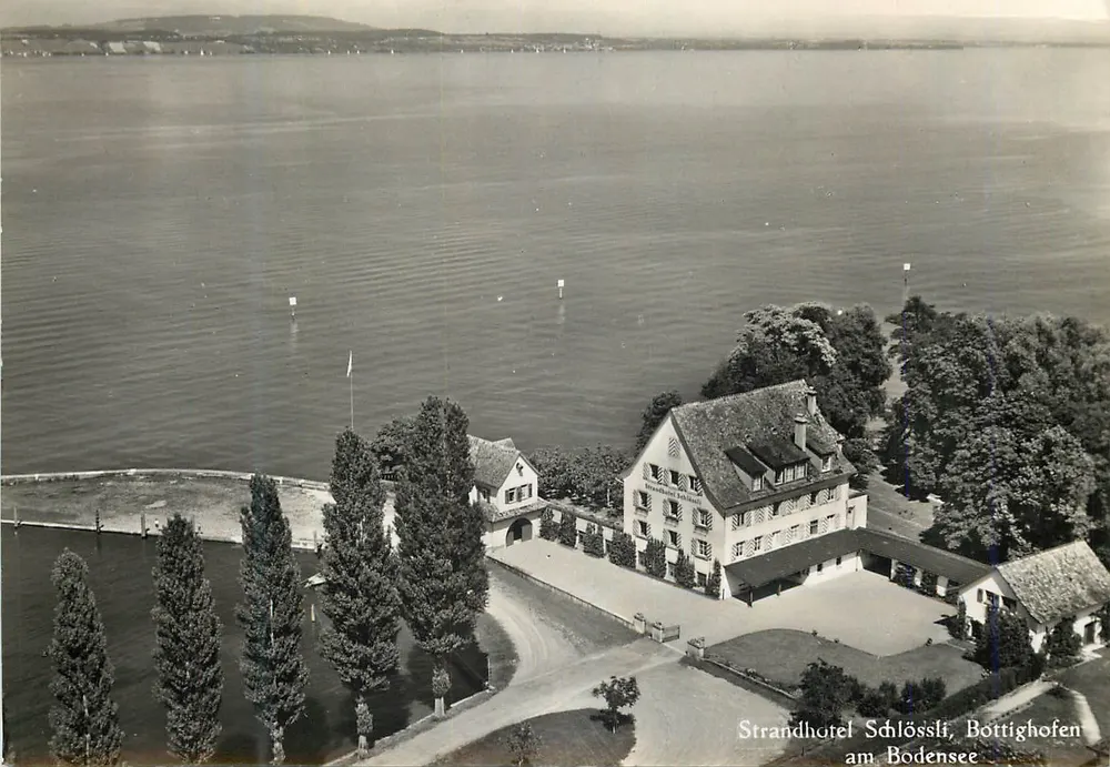Hotel Strandhotel Schlössli — Bottighofen no Lago de Constança — editor Hugo Kopp, Zurique - Frente
