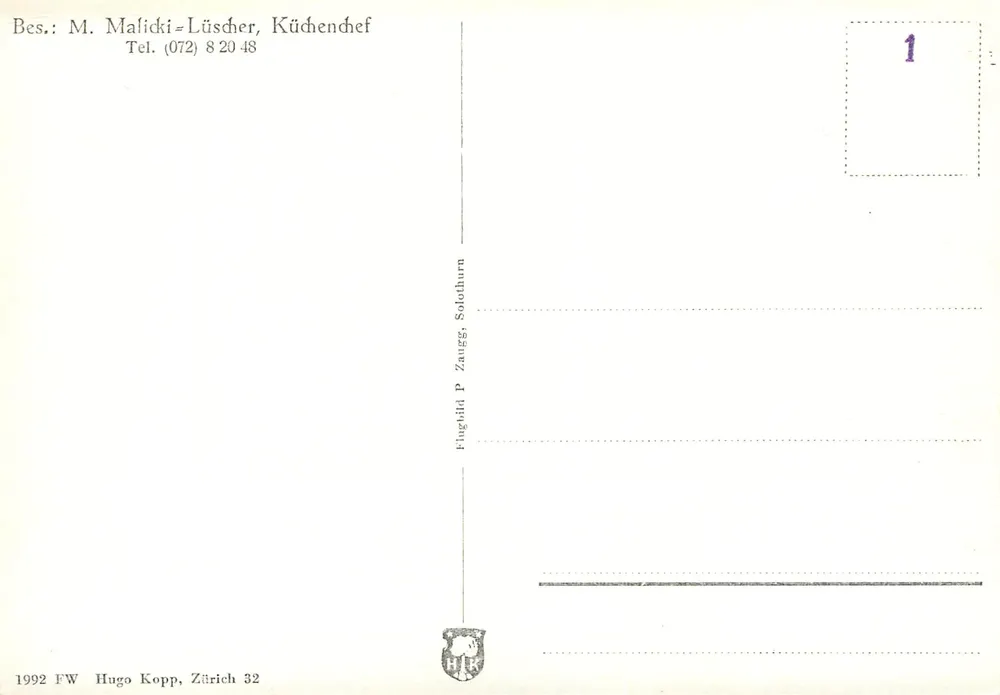 Hotel Strandhotel Schlössli — Bottighofen no Lago de Constança — editor Hugo Kopp, Zurique - Verso