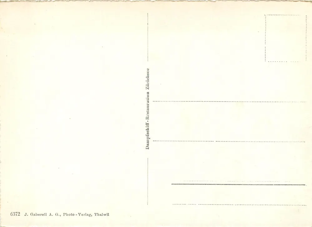 Rapperswil contro le Wäggitalerberge — vista lacustre con montagne innevate — J. Gaberell A. G., Photo-Verlag, Thalwil, n° 6372 - Verso