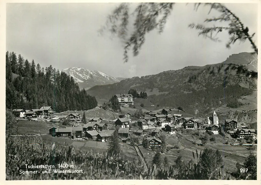 Tschierietschen 1400 m — Estação de cura de verão e inverno — Foto & Verlag A. Schiess, n° 287 - Frente