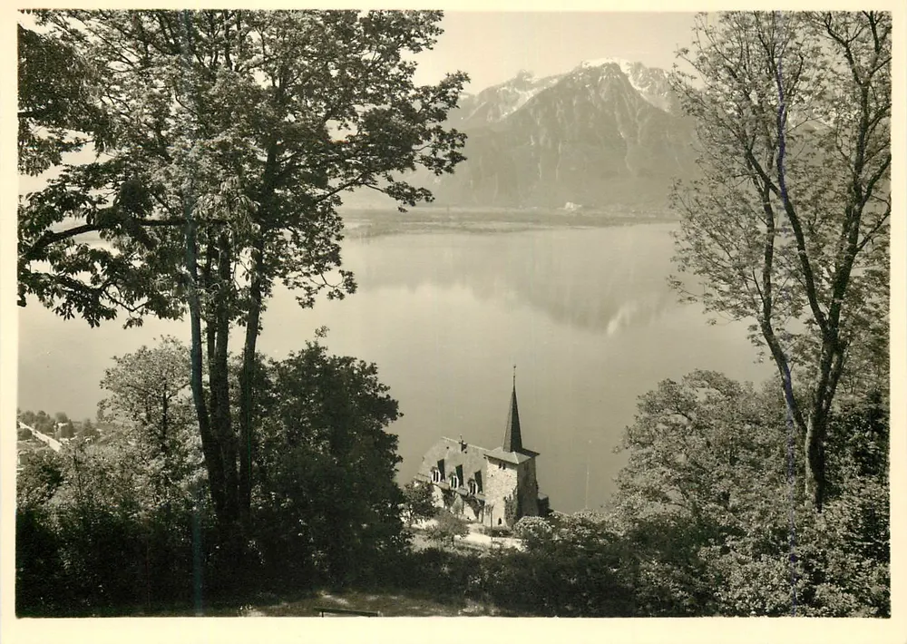 Kirche von Glion s. Montreux — See Léman und der Grammont — Foto Fransoli-Beda, Montreux - Vorderseite