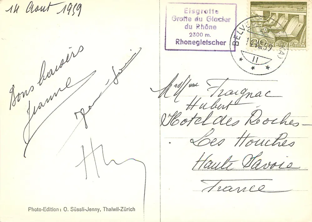 Eisgrotte-Rhonegleischer — 2300 m — Photo-Édition O. Süssli-Jenny, Thalwil-Zürich - Verso
