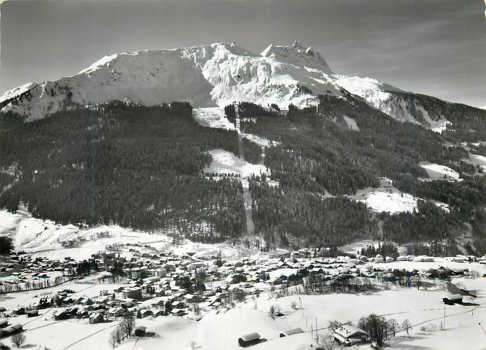 Klosters (1200 m) — Blick auf die Berge Gotschna und Casanna — Verlag Otto Furter, Davos-Platz, Nr. 036-76 - Vorderseite