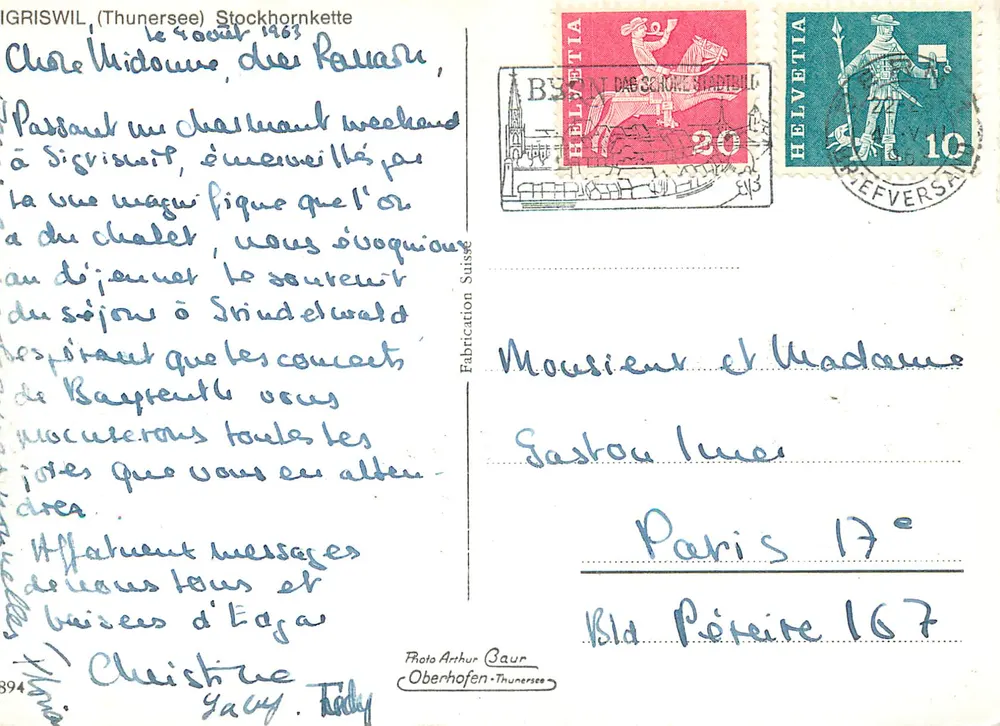 Sigriswil (Thunersee) — vista magnífica — Foto Arthur Baur, Oberhofen-Thunersee - Verso