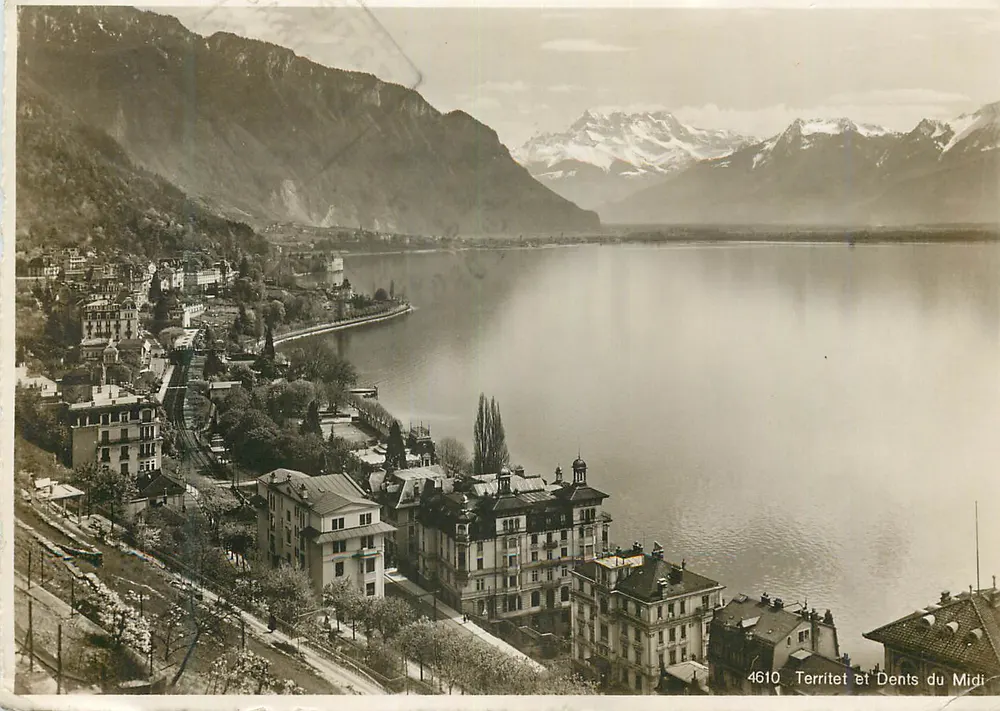 Territet e Dents du Midi — vista lacustre — editor Reverot, n° 4610 - Frente