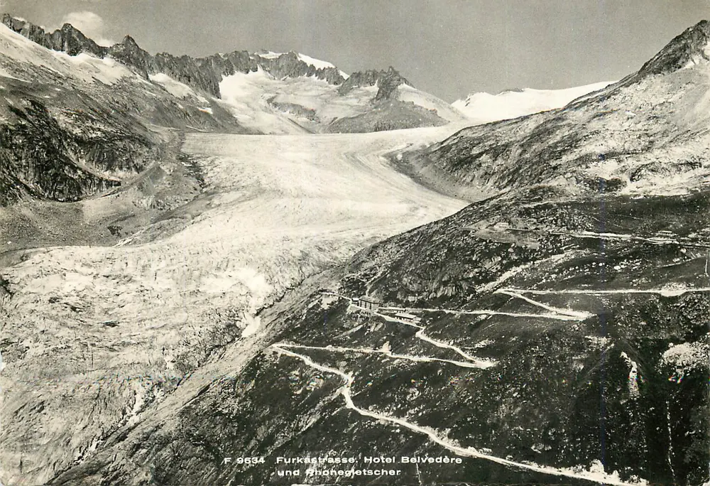 Furkastasse, Hotel Belvedere e Aanahegletscher — Kiosque Furka-Passhöhe, editor Verlag Berninger & Sampaaluch - Frente