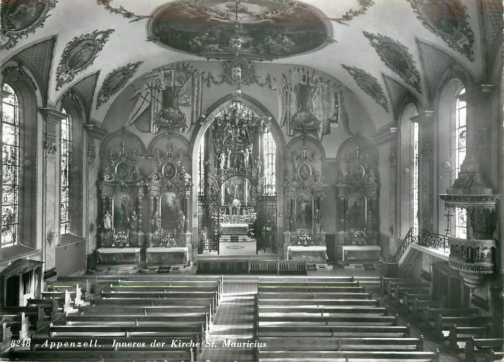 Appenzell — Interior da Igreja de São Maurício — Rud. Suter, Oberrieden-Z.ch. - Frente