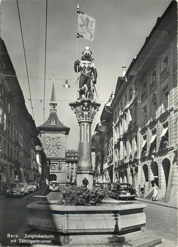 Bern. Zeitglockenturm z Zähringerbrunnen — Photoglob-Wehrli AG, Zurych, nr i 7448 - Awers