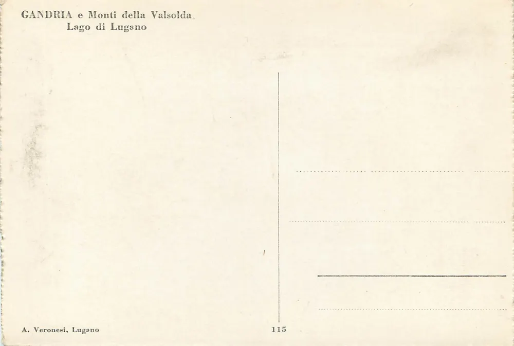 Gandria e Monti della Valsolda — Lago di Lugano — A. Veronesi, Lugano, n° 115 - Verso