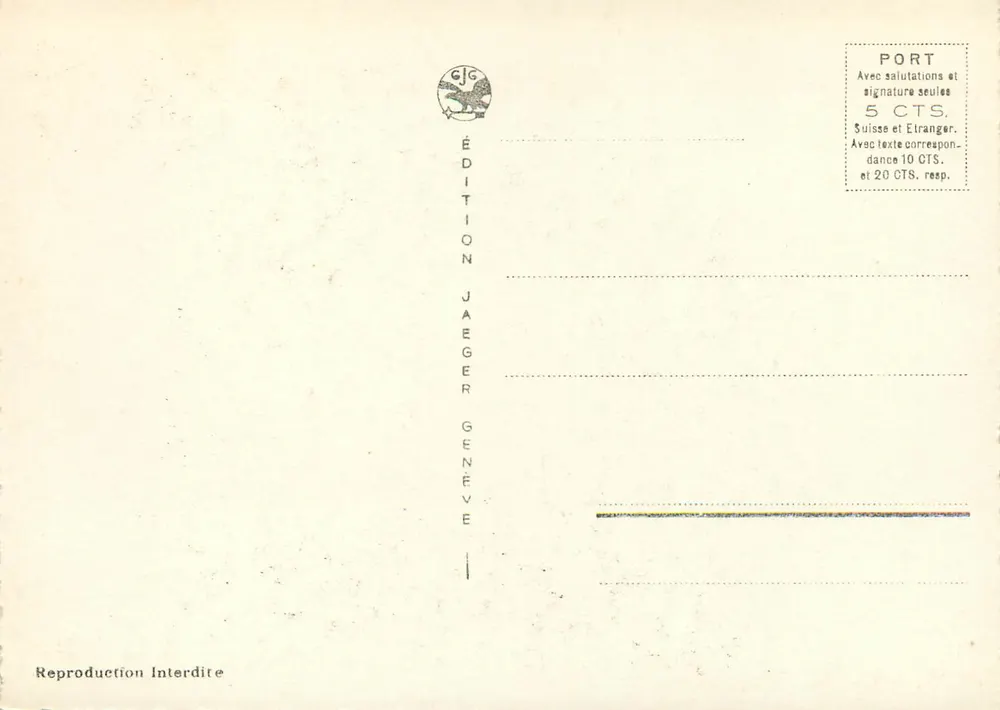 Genf – Pont du Mont-Blanc und Île J.J. Rousseau — Édition Jaeger - Rückseite