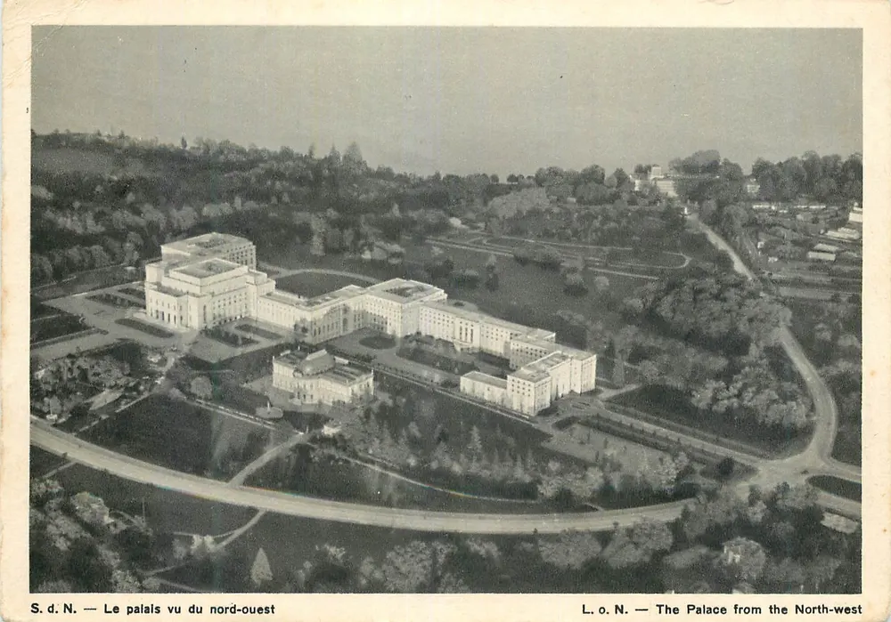 Palácio visto do noroeste — S.D.N. — Edições S.D.N., Genebra - Frente
