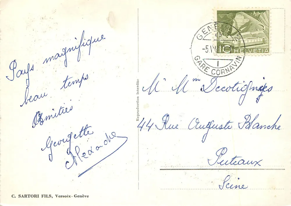 Genf und See Léman in Panoramablick — C. SARTORI FILS, Versoix — n° 847 - Rückseite