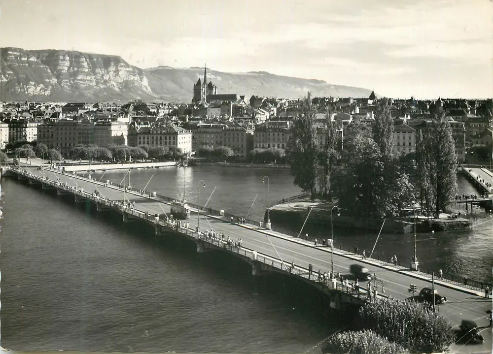Genf — Pont du Mont Blanc und Île Rousseau — Vintage Postcard n°168 - Vorderseite