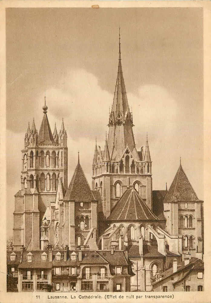 Lausanne. Die Kathedrale — (Nacht Effekt durch Transparenz) — Edition René Gierc, Nr. 11 - Vorderseite