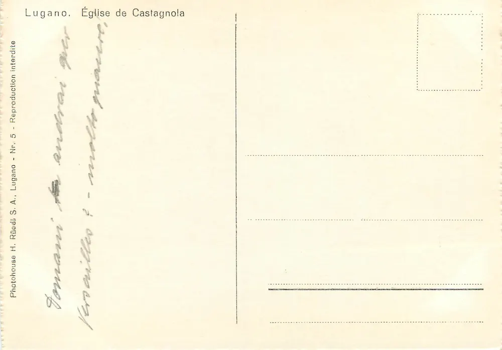 Lugano. Igreja de Castagnola — Photothèque H. Riedi S.A., Lugano - Nr. 5 - Verso