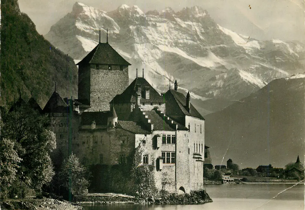 Montreux, Schloss Chillon und die Dents du Midi — Éditions Jaeger, n° 8201 - Vorderseite
