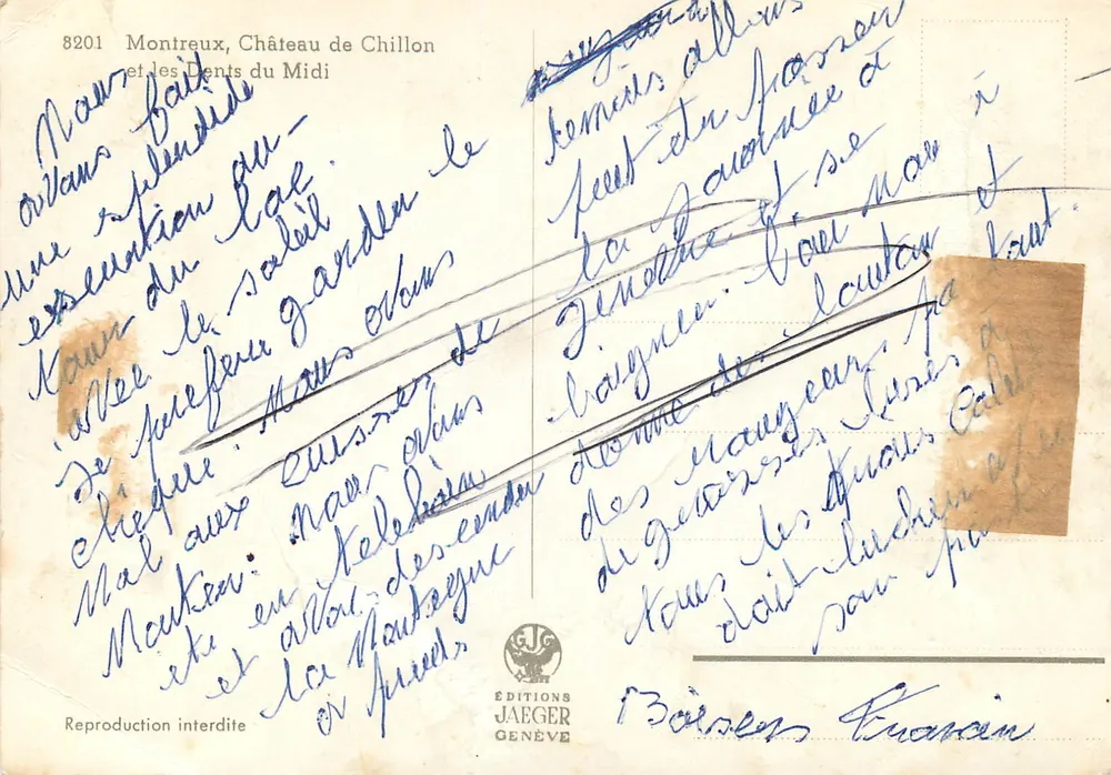 Montreux, Schloss Chillon und die Dents du Midi — Éditions Jaeger, n° 8201 - Rückseite