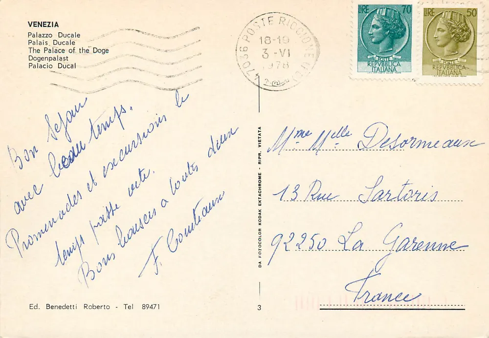 Veneza - Palácio dos Doges — Ed. Benedetti Roberto, n°3 - Verso