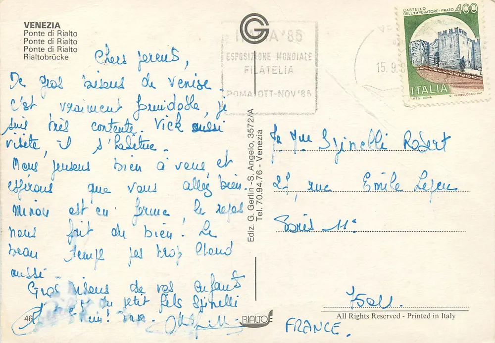 Ponte di Rialto — Veneza — Ediz. G. Gerlin, n°46 - Verso