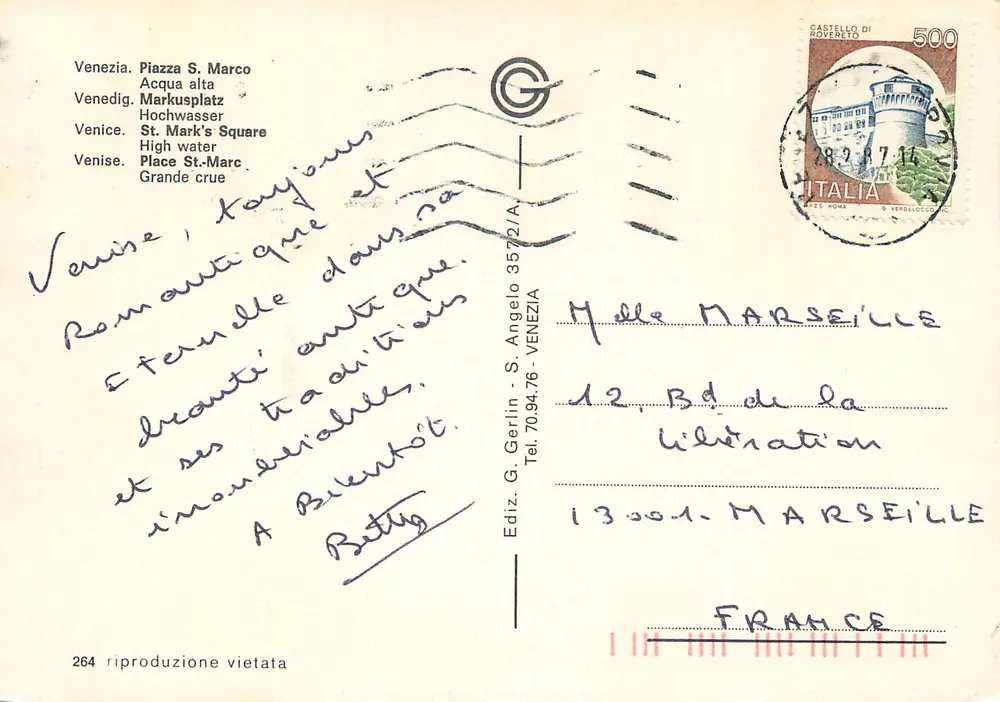 Veneza, Piazza San Marco — alta marea — editor G. Gerlin, n° 264 - Verso