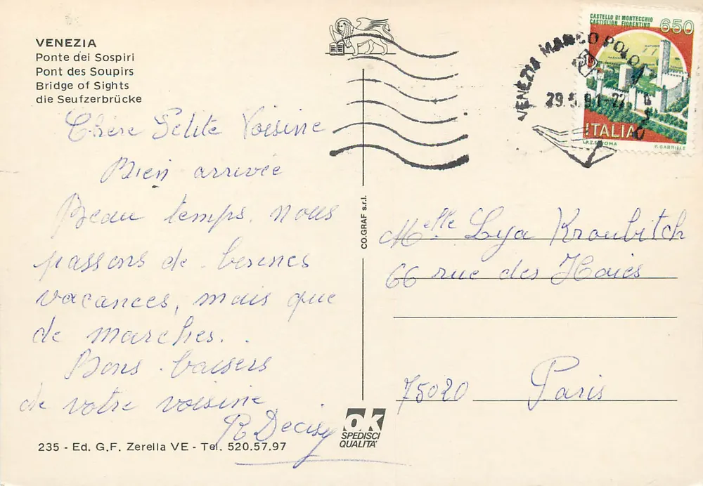 Veneza — Ponte dos Suspiros — CO.GRAF s.r.l. n°235 - Verso