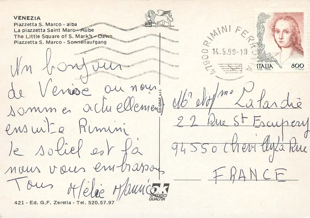 Piazzetta San Marco — Alvorada — Ed. G.F. Zerella n°421 - Verso