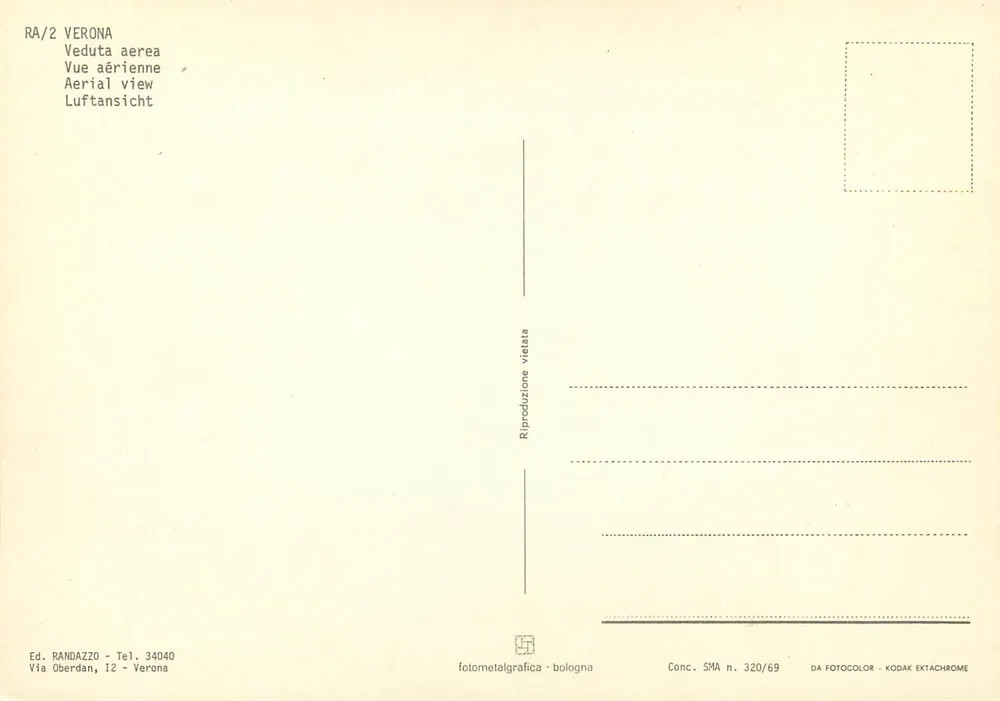 वेरोना — एयरो दृश्य — एड. रैंडाज़्ज़ो, संख्या 320/69 - पीछे