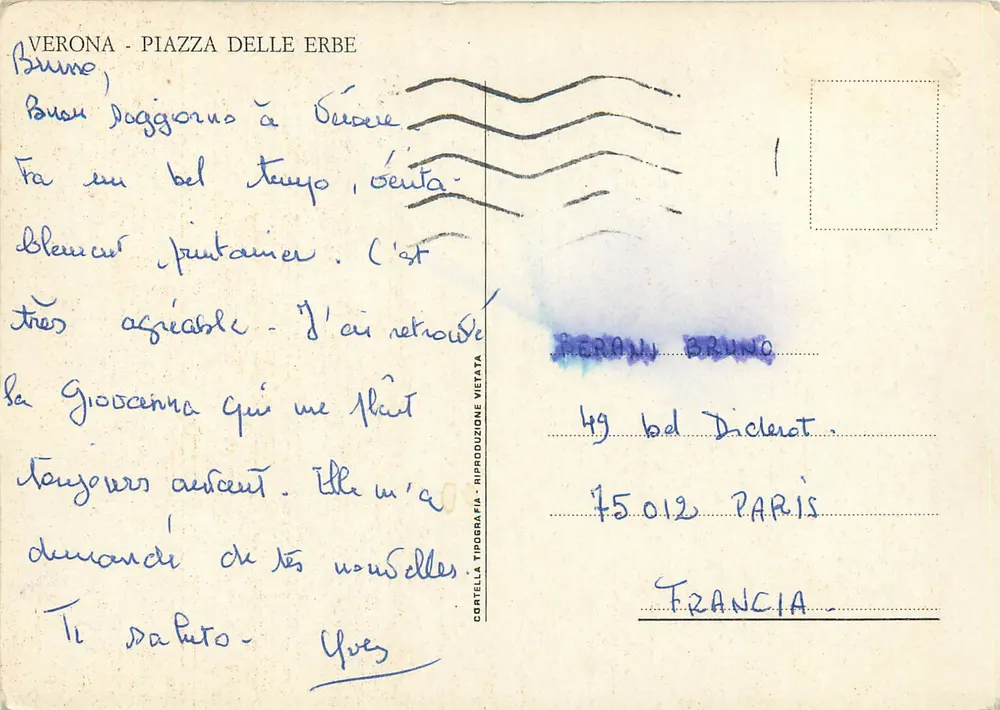 Verona - Piazza delle Erbe — mercado coberto de guarda-sóis — editor Cortella Tipografia - Verso