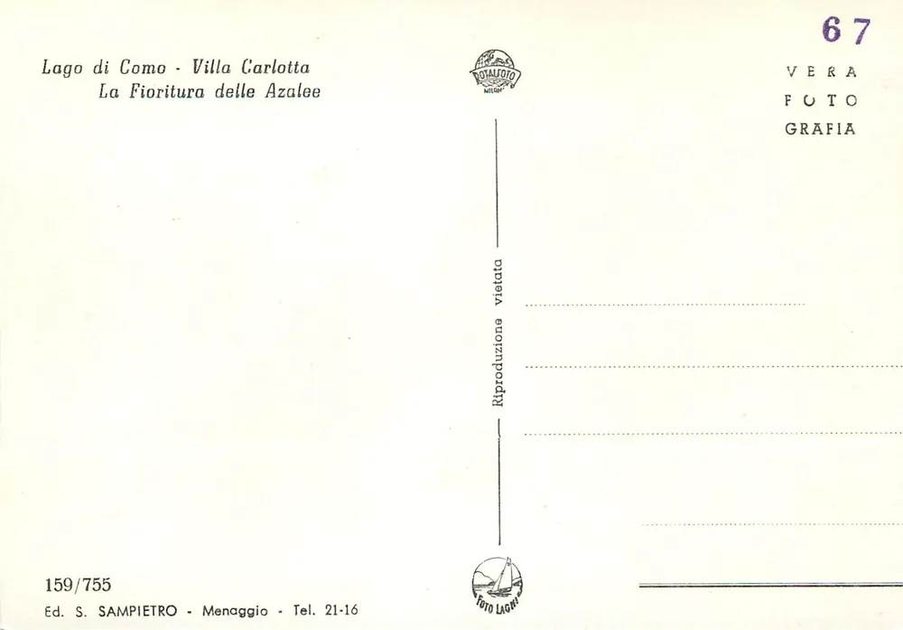 Lago di Como - Villa Carlotta — Die Blüte der Azaleen — Ed. S. SAMPIETRO, Menaggio - Rückseite