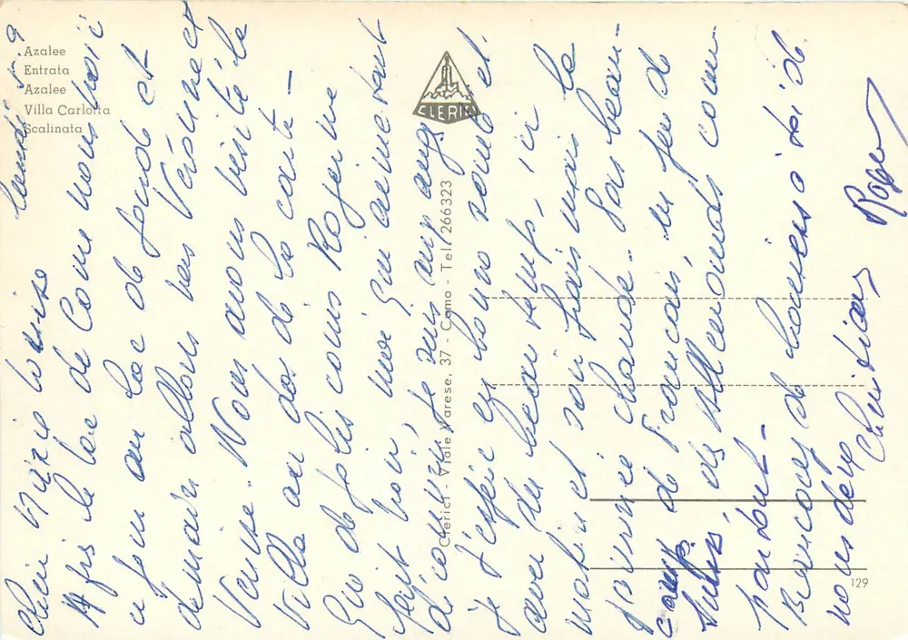 Lago di Como - VILLA CARLOTTA — editora Clerici, n° 266323 - Verso