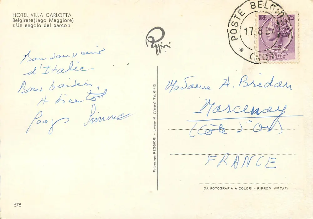Hotel Villa Carlotta — Beligirale (Lago Maggiore) — Fotostampa Reggiori, n° 578 - Verso