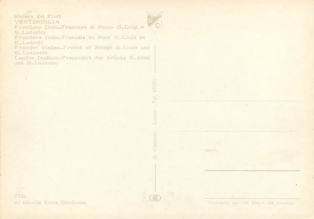 Ventimiglia — Grenze Italien-Frankreich am Pont S. Louis — G. Costanza - Rückseite