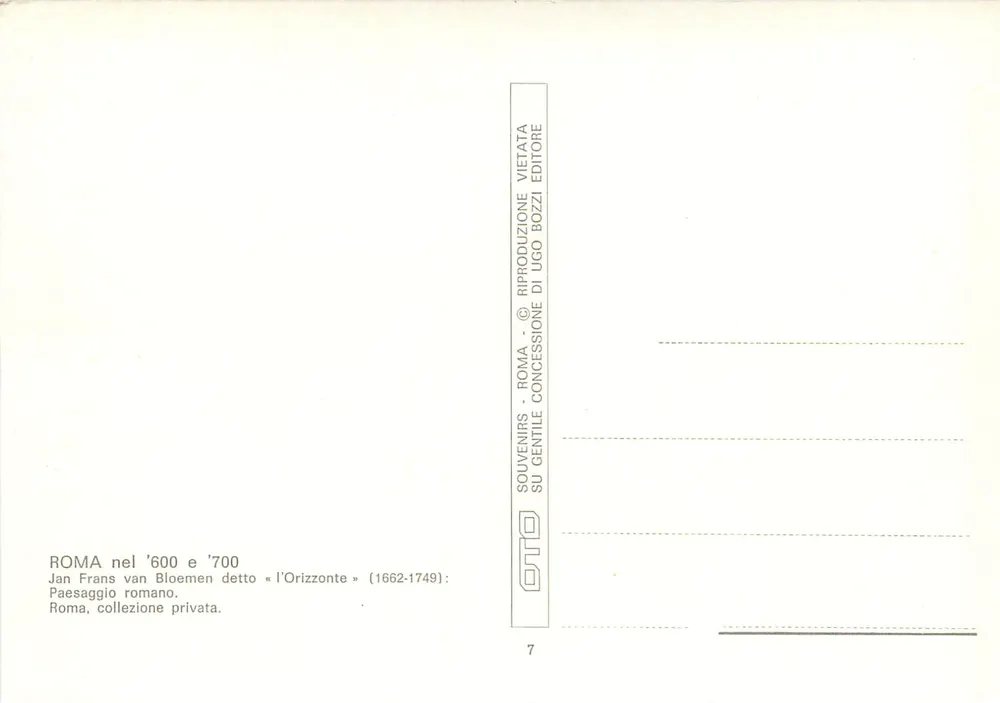 Roma im '600 und '700 — Römische Landschaft — Verlag Ugo Bozzi, n°7 - Rückseite