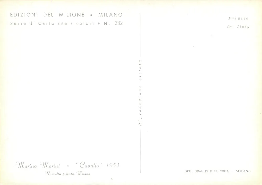 Cavalo — Marino Marini — Edições Del Milione, N. 332 - Verso