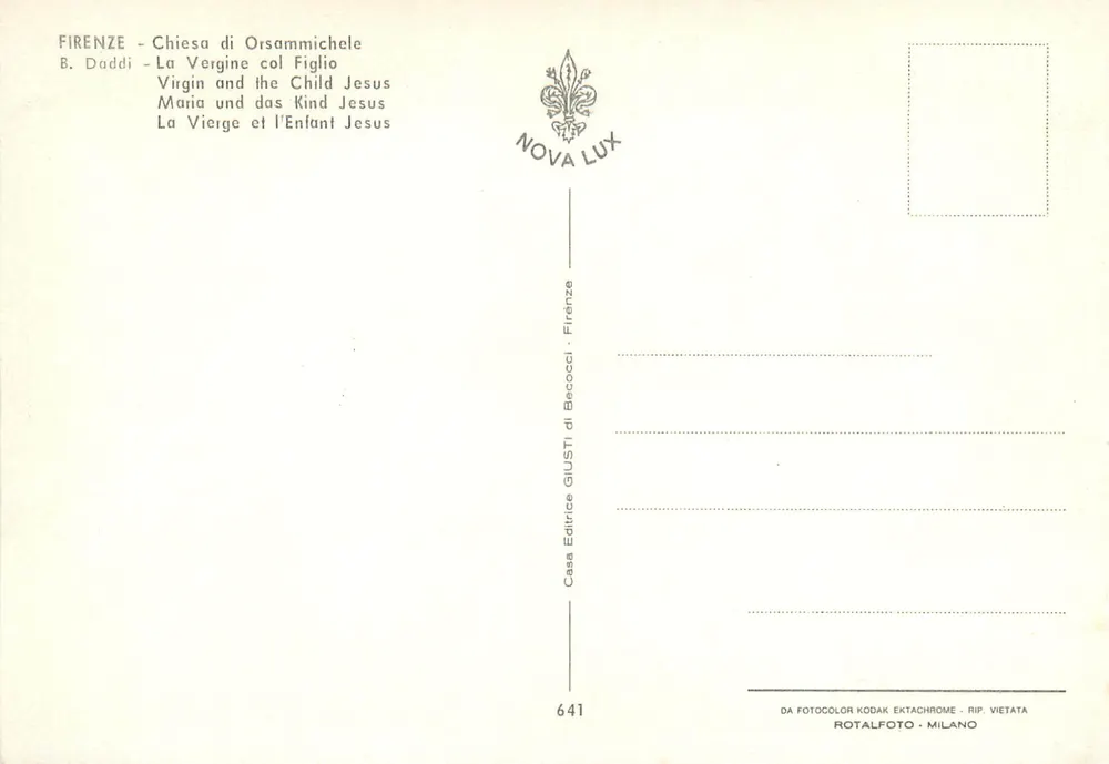 Virgem e Menino Jesus — B. Daddi — Editor NOVA LUX, n° 641 - Verso