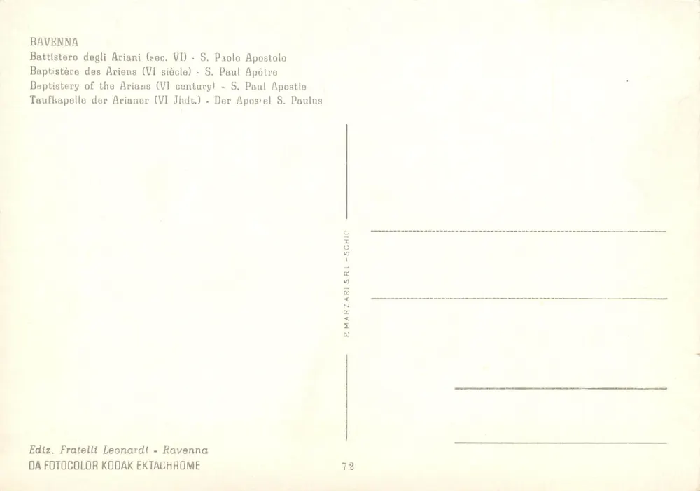 Ravenna — Baptistinum der Arianer (6. Jahrhundert) — Heiliger Paulus der Apostel — Fratelli Leonardi, n° 72 - Rückseite