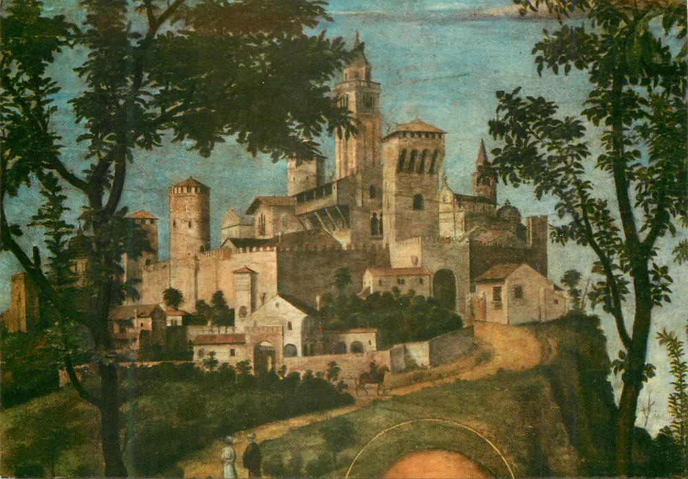 Ansicht des Schlosses der Akademie — Detail der Madonna dell'Arancio — G. B. Cima da Conegliano (1459-1518) — Verlag P. Marzari & R.L.-Schid - Vorderseite
