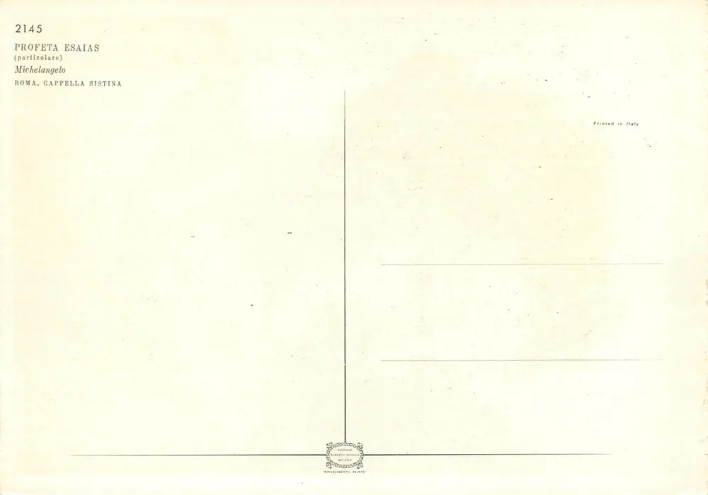 Profeta Isaías — detalhe da capela Sistina — editor Librario Milan - Verso