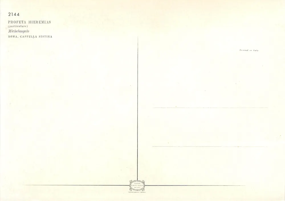 Profeta Jeremias — detalhe da capela Sistina — Éditions Marti-Robert, n°2144 - Verso