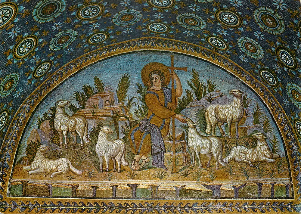 Ravenna - Mausoleum von Galla Placidia - Der Gute Hirte (Mosaik des 5. Jahrhunderts) - Vorderseite