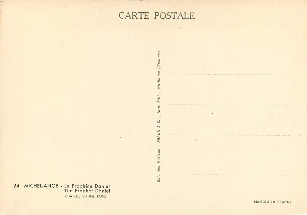 Michel-Ange - O Profeta Daniel — Capela Sistina, Roma — edição Braun & Cie, França - Verso
