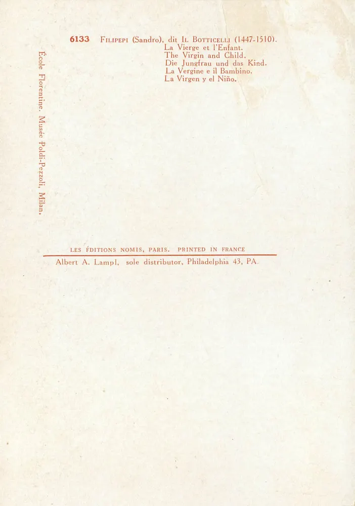 Die Jungfrau und das Kind — Sandro Botticelli (1447-1510) — Florentinische Schule, Museum Poldi-Pezzoli, Mailand - Rückseite