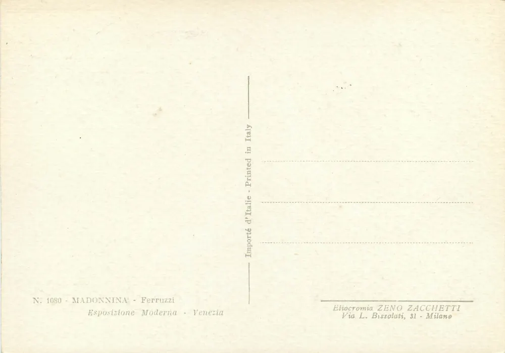 Madonnina — Exposição Moderna — Ferruzzi — Veneza — Edição Zeno Zacchetti - Verso