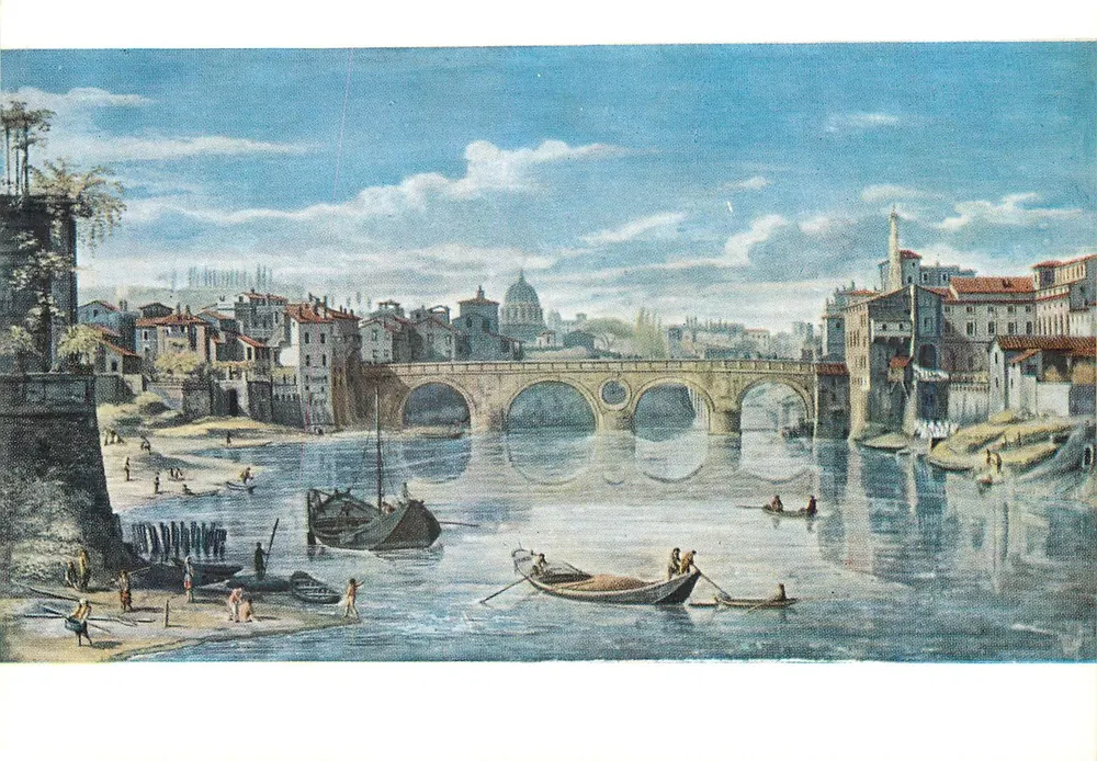 Rom — Ponte Sisto — gemalte Ansicht von Gaspare van Wittel — veröffentlicht von I.I.A.G. Bergamo - Vorderseite
