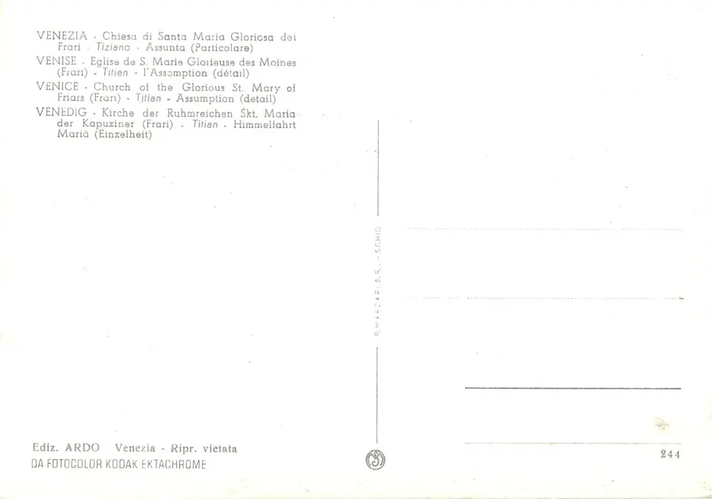 Die Auferstehung der Jungfrau — Detail der Kirche Santa Maria Gloriosa dei Frari — Ausgabe ARDO - Rückseite