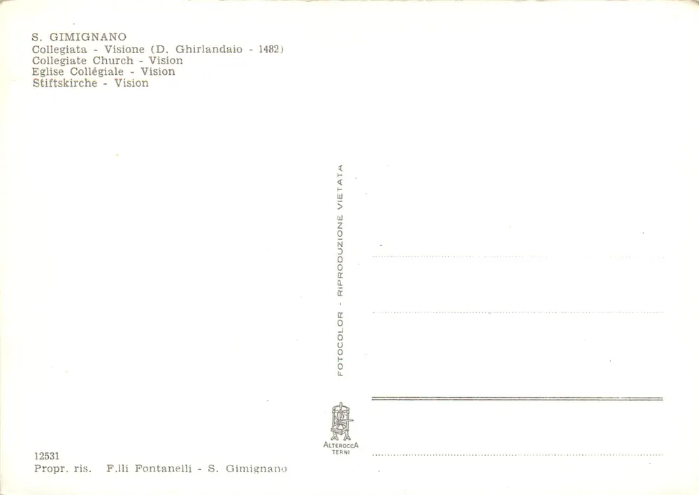 S. Gimignano — Visie op de Collegiata — F.lli Fontanelli, n° 12531 - Achterkant