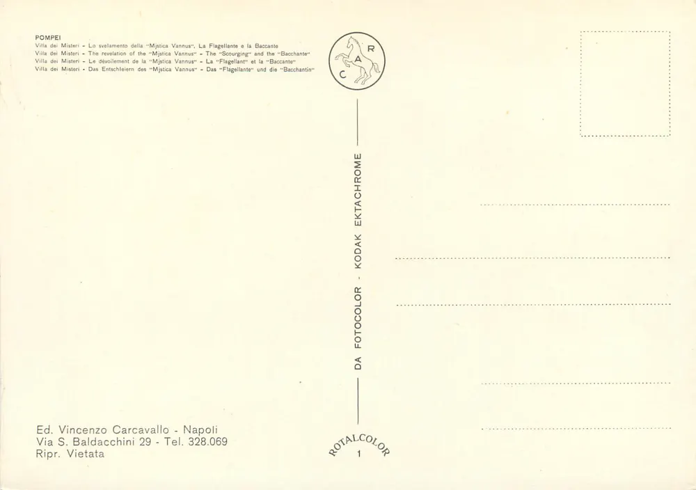 Villa dos Mistérios — Desvendamento da «Mística Vannus» e da «Bacante» — Ed. Vincenzo Carcavallo, Napolé - Verso